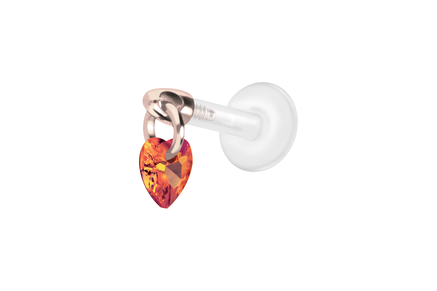 PTFE Labret Piercing mit Innengewinde + Titan-Aufsatz KRISTALLHERZ